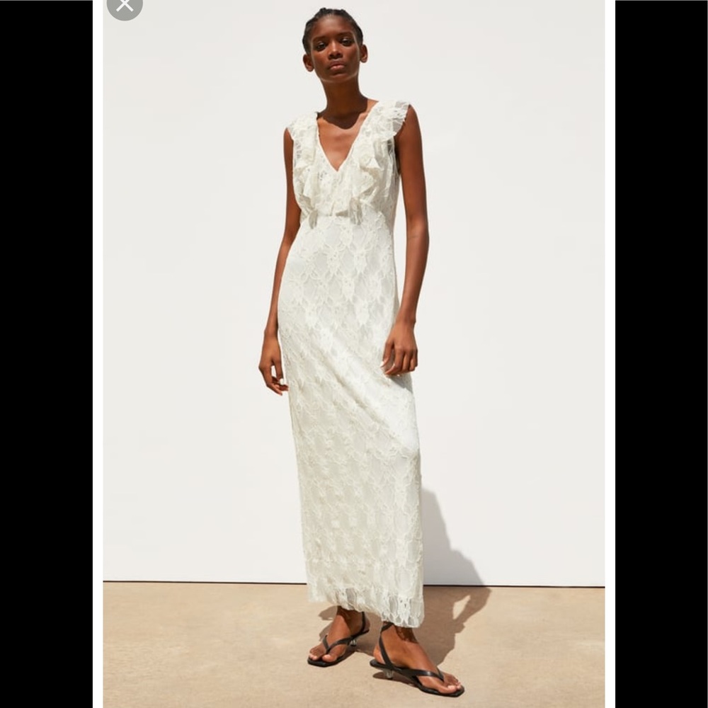 Zara long lace Ruffle Maxi Dress